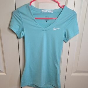 Nike Pro Women's Light Blue V-Neck Tee
